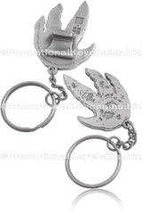 Custom shaped claw style bottle opener. Bottle opener is shaped like a dinosaur foot print. On the back is the claw style hook. 