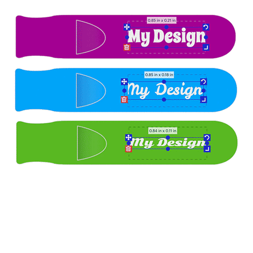 Three colorful safety whistle keychain design templates with 'My Design' text on a white background