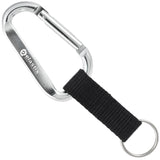 Silver carabiner with strap and elastix logo laser engraved.