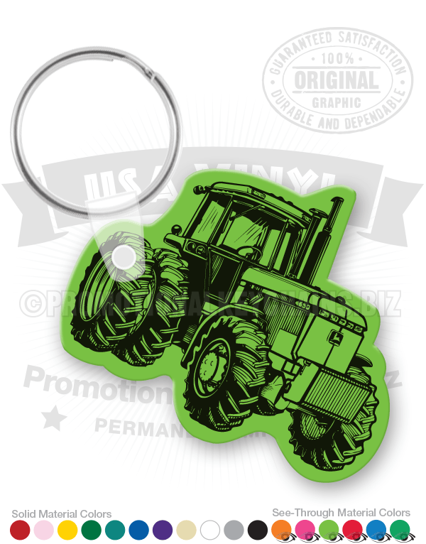 Field Tractor With Cab Vinyl Keychain 