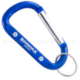 A Royal Blue 80mm carabiner with a ring attached, on a white background.