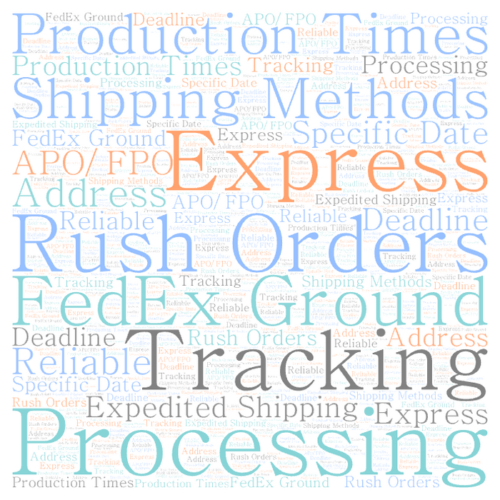 Word cloud with shipping and logistics-related terms on a white background