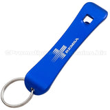 Example of royal blue Snowboard Bottle Opener with custom engraving of a logo. 
