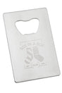 Example of the Credit Card Bottle Opener in Stainless Steel, with a custom logo engraved. 