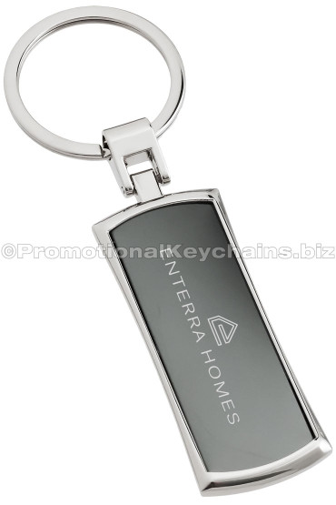 Promotional Keychains Premium Collection: Curved Onyx Metal Rectangle Engraved Keychain