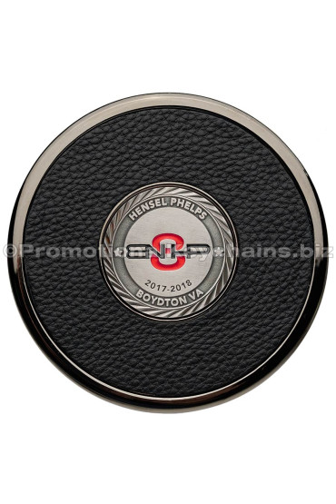 Custom Leather Coaster with Medallion - Black Nickel