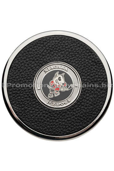 Custom Leather Coaster with Medallion - Nickel