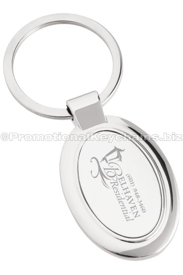 Elegant Oval Custom Engraved Polished Metal Keychain