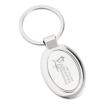 Elegant Oval Custom Engraved Polished Metal Keychain