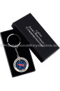 Custom Made Spinning Metal Keychain Shown in Printed Gift Box