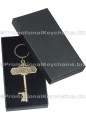 Key Shaped Customized Bottle Opener Keychain Antique Brass Finish Shown in Gift Box