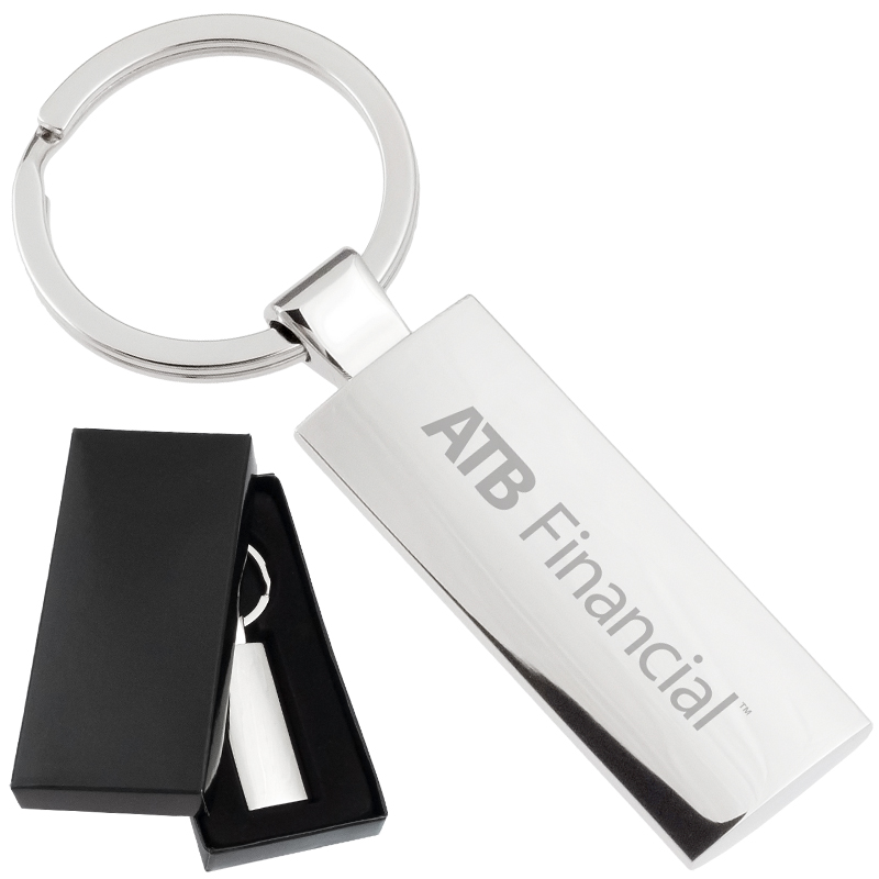 Silver Column Engraved Promotional Keychains